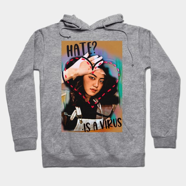 Hate is a Virus (Asian girl inside dotted heart) Hoodie by PersianFMts